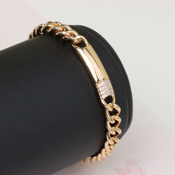 "Elegant Rose Gold Bracelet with Polished Bar & CZ Accent, XPBL0946 - Picture 9 of 13